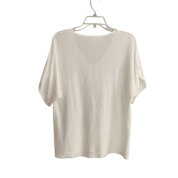 J. Jill White Lightweight V-Neck Knit Top with Roll-Tab Short Sleeves Size M - Picture 2 of 10